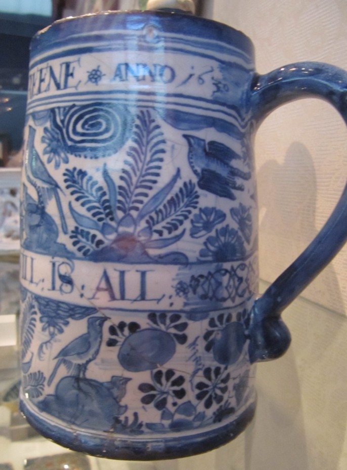 Medieval jug. Love white and blue